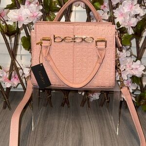 Bebe Blush Pink Embossed Satchel